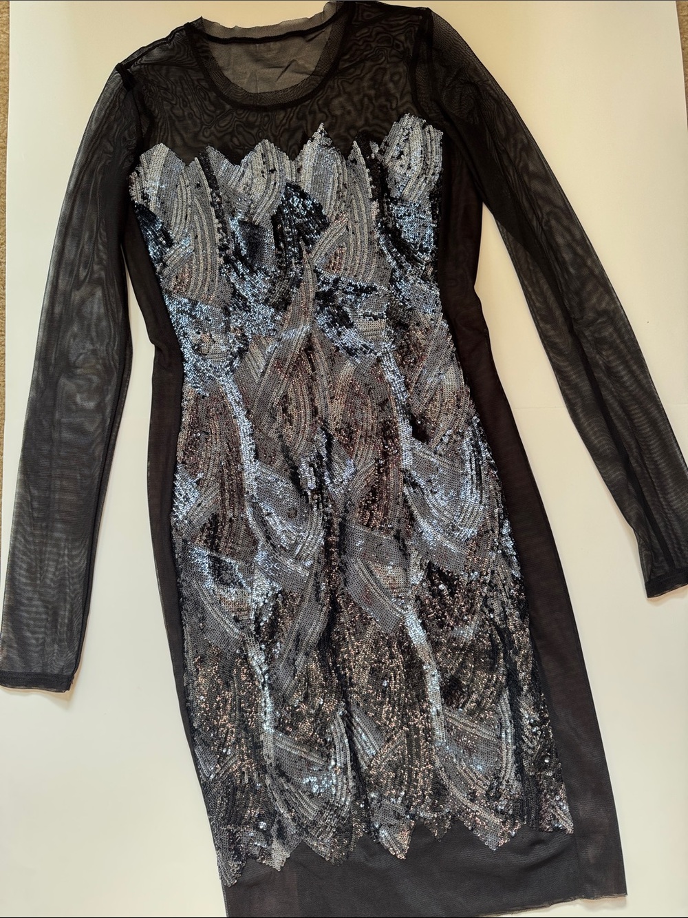 BCBGMaxAzria Black Sheer Long-Sleeve Sequin Dress- never worn